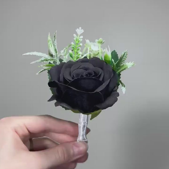 Black Boutonniere Wedding Groom Black Boutonnières Black Groomsmen Gothic Artificial Flowers Boutonnière Greenery Halloween Boutonniere