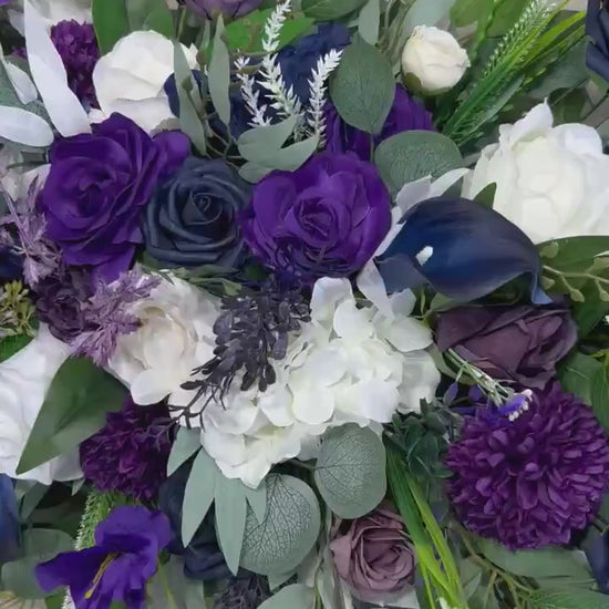 Purple White Navy Blue Arch Arrangement Wedding Deep Purple Royal Navy Blue Arbor Arrangement Ivory Eucalyptus Dark Blue Plum Artificial