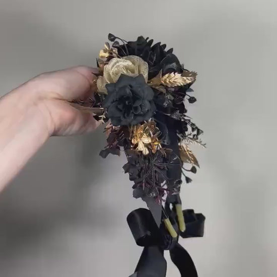 Black Flower Crown Gold Wedding Crown Gothic Floral Headband Flower Adult Crown Black Flower Girl Wreath Gold Crown Children Hair