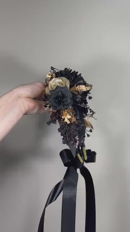 Black Flower Crown Gold Wedding Crown Gothic Floral Headband Flower Adult Crown Black Flower Girl Wreath Gold Crown Children Hair