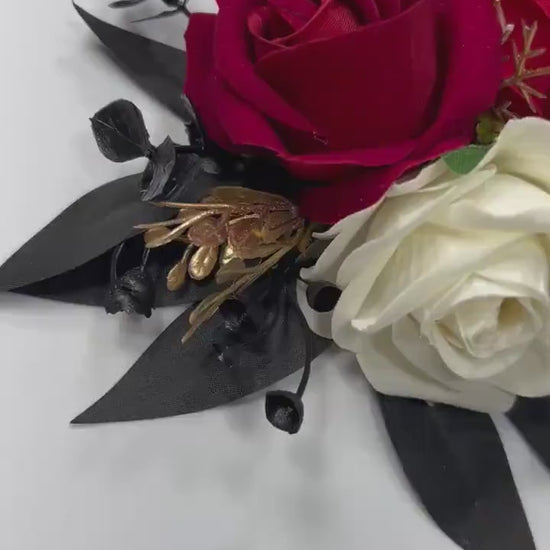 Cake Decoration White Red Wedding Cake Topper Red Flower Decor Cake Arrangements Black Red Cake Decoration Ivory Flower Cake Decor Gold
