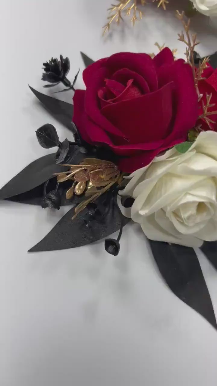 Cake Decoration White Red Wedding Cake Topper Red Flower Decor Cake Arrangements Black Red Cake Decoration Ivory Flower Cake Decor Gold