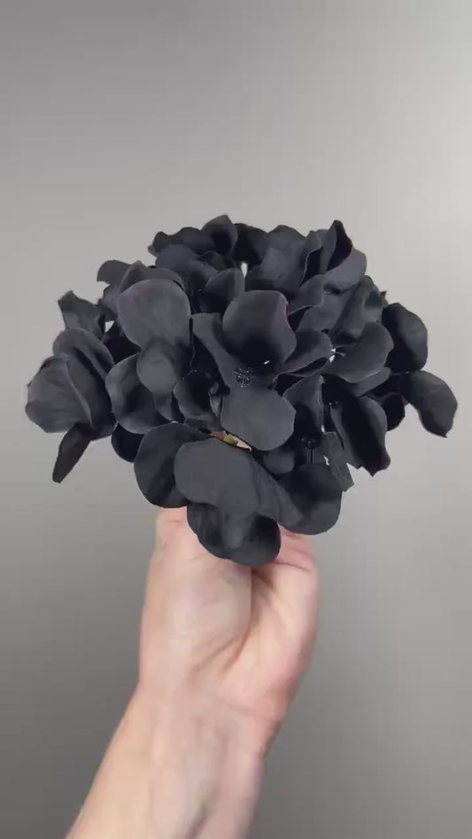 Black Hydrangea Artificial, Hydrangea Flower with or without Stem , Silk Hydrangea Head, Gothic Wedding Decor, DIY Halloween Arrangement