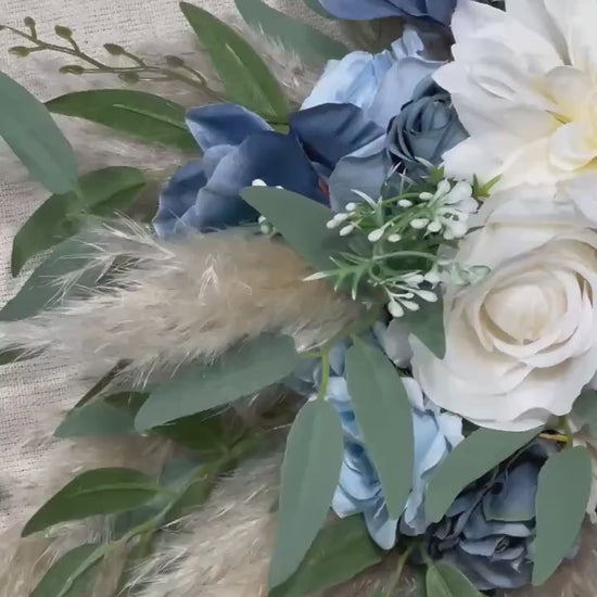 Dusty Blue Arch Arrangement Wedding Blue White Arbor Arrangement Dusty Blue Ivory Swag Boho Sky Blue Arch Arrangement Pampas Grass
