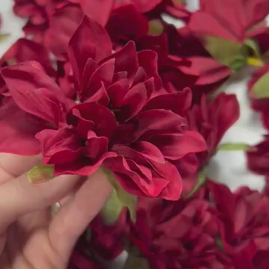 Burgundy Flower Head Wedding Decor Burgundy 3" Dahlia Small Flower Head Wedding DIY Craft Supplies Wedding Burgundy Flower Head Home Decor