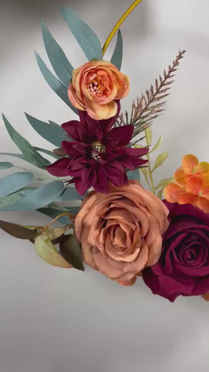 Wedding Hoop Terracotta Bridal Burnt Orange Hoop Burgundy Bridesmaids Ring Rust Wreath Flower Girl Cinnamon Fall Artificial Flower Handmade