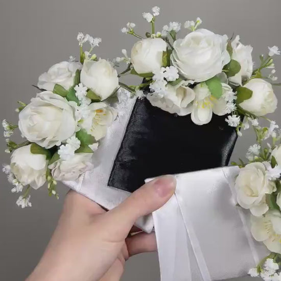 White Pocket Boutonniere Groom Boutonnière Ivory Square Groomsmen White Pocket Boutonniere Baby Breath Rustic Decor Artificial Flower