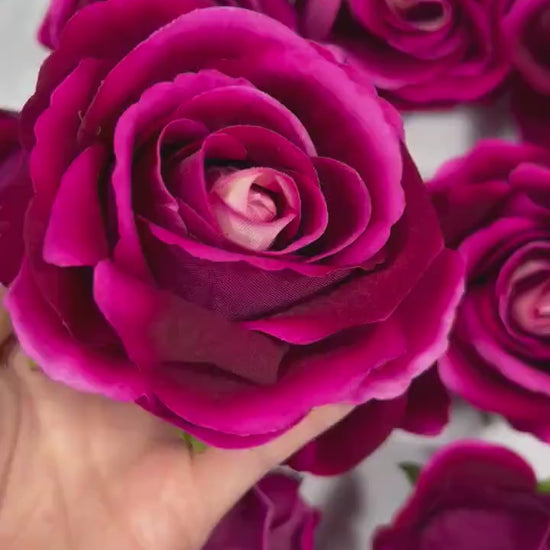 Magenta Rose Heads 3” Wedding Hot Pink Artificial Flowers Wedding Deep Fuchsia Rose Head Silk Home Decor Viva Magenta Flower Head Artificial