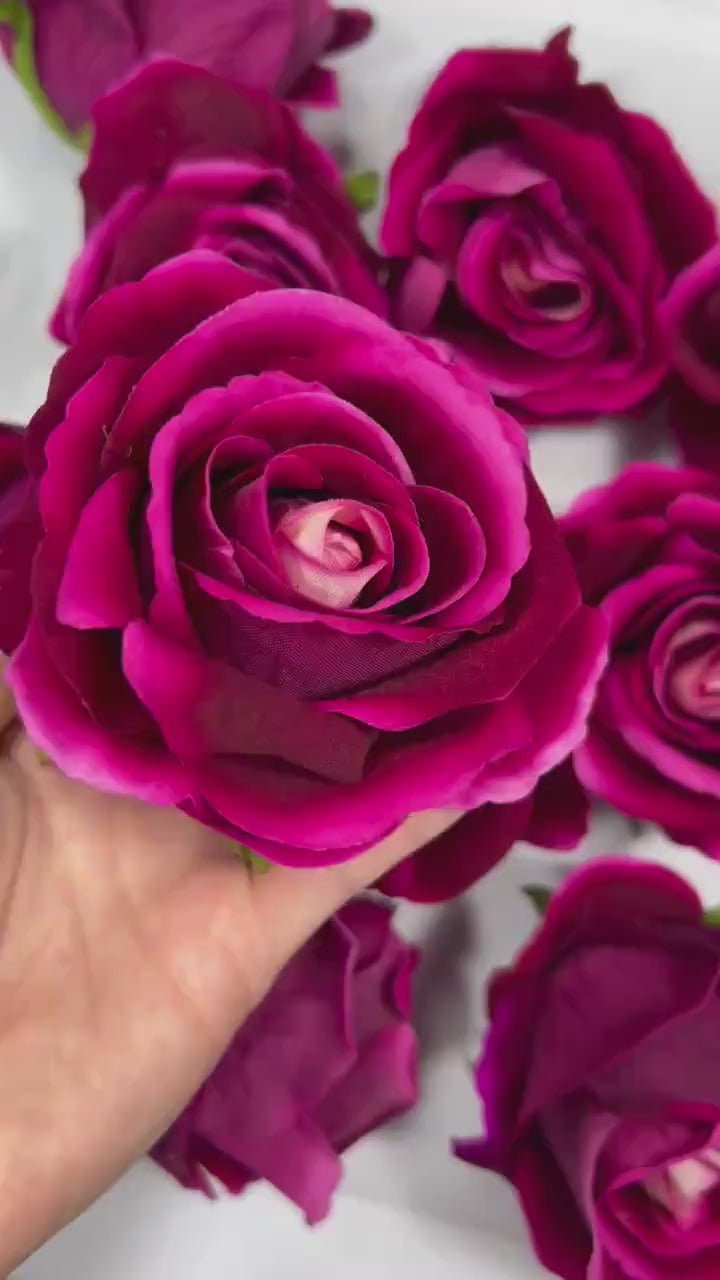 Magenta Rose Heads 3” Wedding Hot Pink Artificial Flowers Wedding Deep Fuchsia Rose Head Silk Home Decor Viva Magenta Flower Head Artificial