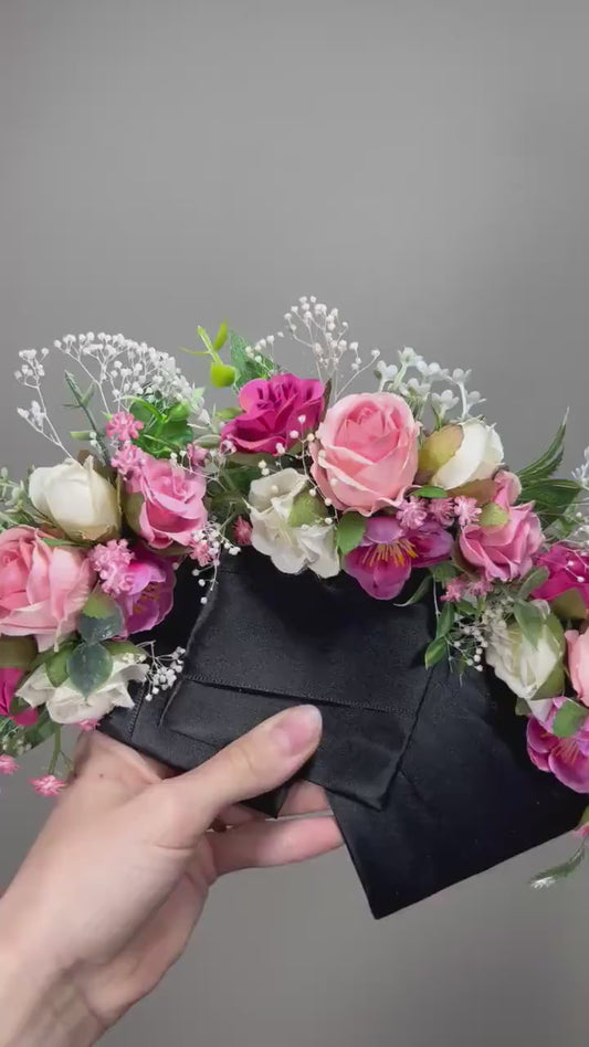 Pink Pocket Boutonniere White Groom Boutonnière Hot Pink Groomsmen White Boutonniere Pocket Fushia Square Ivory Rustic Baby Breath