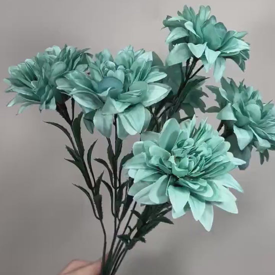 Teal Artificial Flowers Wedding Turquoise Flowers Dahlia Teal Blue Flowers Heads with Stems Wedding Supplies Craft Teal Flowers Silk
