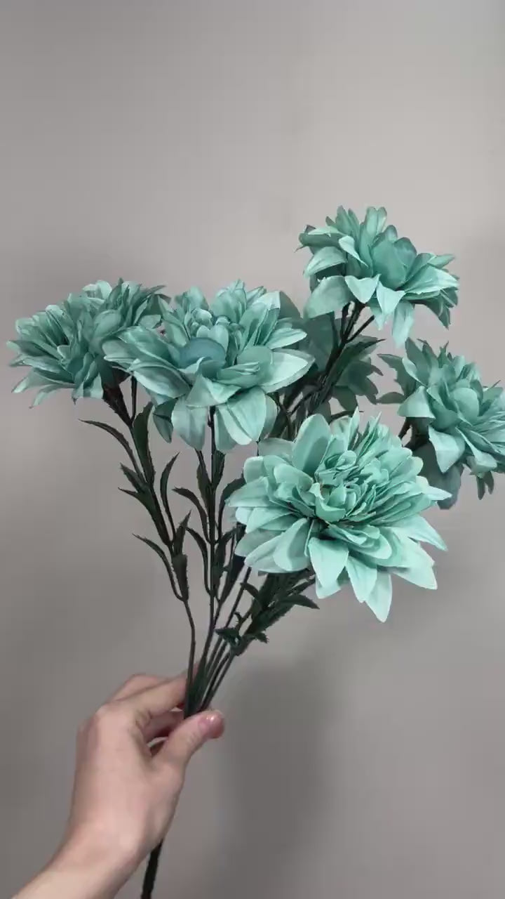 Teal Artificial Flowers Wedding Turquoise Flowers Dahlia Teal Blue Flowers Heads with Stems Wedding Supplies Craft Teal Flowers Silk