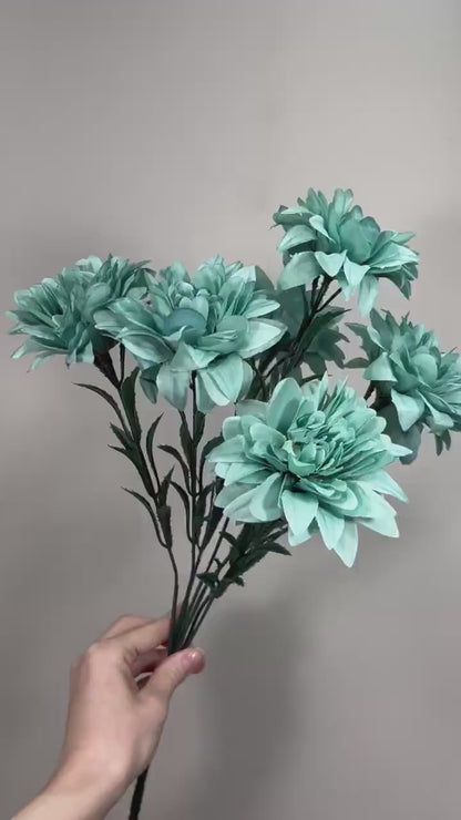 Teal Artificial Flowers Wedding Turquoise Flowers Dahlia Teal Blue Flowers Heads with Stems Wedding Supplies Craft Teal Flowers Silk