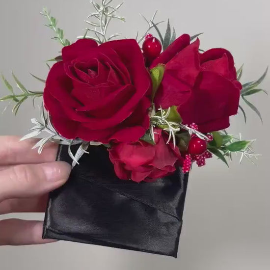 Wedding Pocket Boutonniere Red Groom Boutonnière Red Square Groomsmen Pocket Boutonniere Christmas Winter Rustic Decor Artificial Flowers