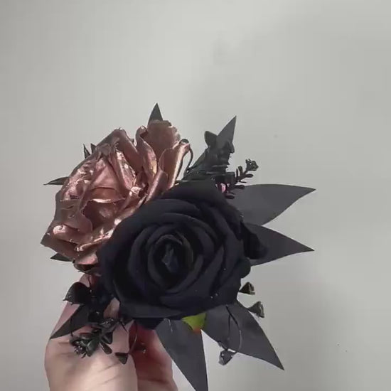 Rose Gold Cake Decor Black Flower Artificial Wedding Gothic Cake Topper Flowers Black Rose Gold Cake Decoration Black Cake Arrangement