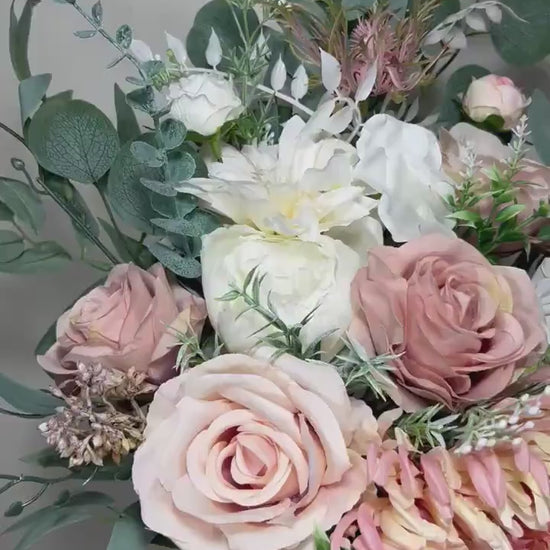 Wedding Bouquet Dusty Rose Bridal Blush Dahlia Wedding Bouquet Ivory Bridesmaids Decor Eucalyptus Pink Flower White Spring Artificial Flower