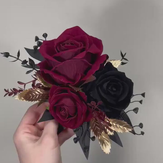 Black Burgundy Cake Decor Flower Wedding Gothic Cake Topper Flowers Black Burgundy Gold Cake Decoration Wine Red Black Cake Arrangement