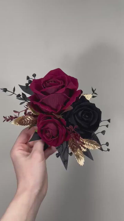 Black Burgundy Cake Decor Flower Wedding Gothic Cake Topper Flowers Black Burgundy Gold Cake Decoration Wine Red Black Cake Arrangement