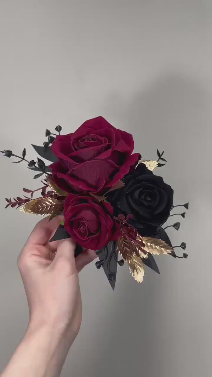 Black Burgundy Cake Decor Flower Wedding Gothic Cake Topper Flowers Black Burgundy Gold Cake Decoration Wine Red Black Cake Arrangement