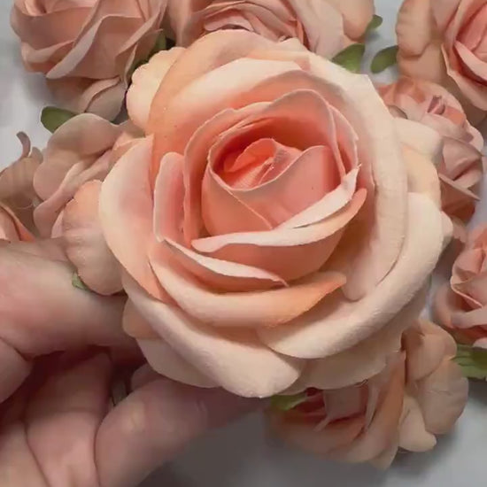 Peach Flower Head 2” Artificial Rose Velvet Small Flower Peach Flower Fake Pink Artificial Head Rose Coral Wedding Supplies Craft DIY