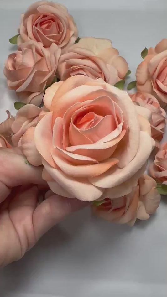 Peach Flower Head 2” Artificial Rose Velvet Small Flower Peach Flower Fake Pink Artificial Head Rose Coral Wedding Supplies Craft DIY