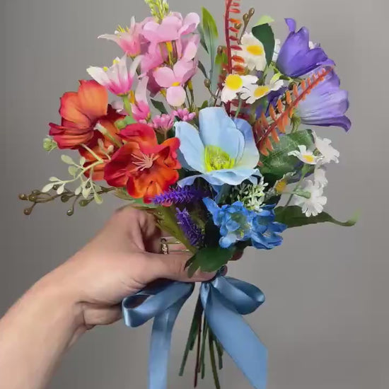 Wildflower Pew Decor, Wedding Dusty Blue Terracotta Pink Chair Flowers, Colorful Chair Swag Decor, Ceremony Summer Aisle Chair Flowers