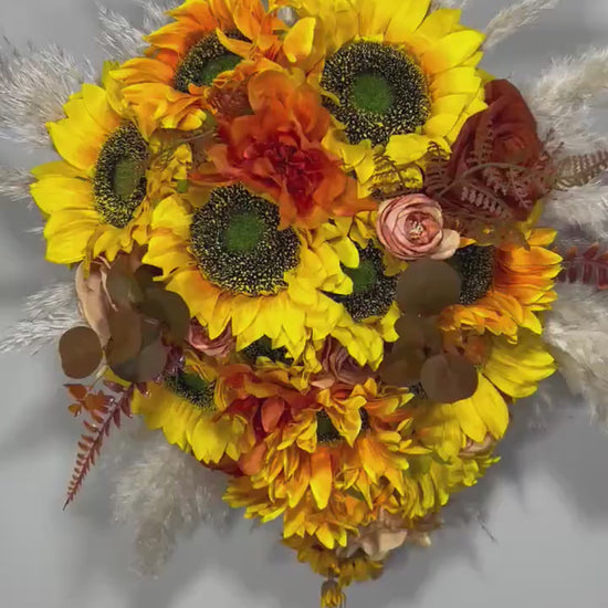 Sunflower Bouquet Cascade Boho Burnt Orange Bridal Bouquet Cascading Terracotta Bouquet Bridesmaids Sunflower Rust Artificial Flowers