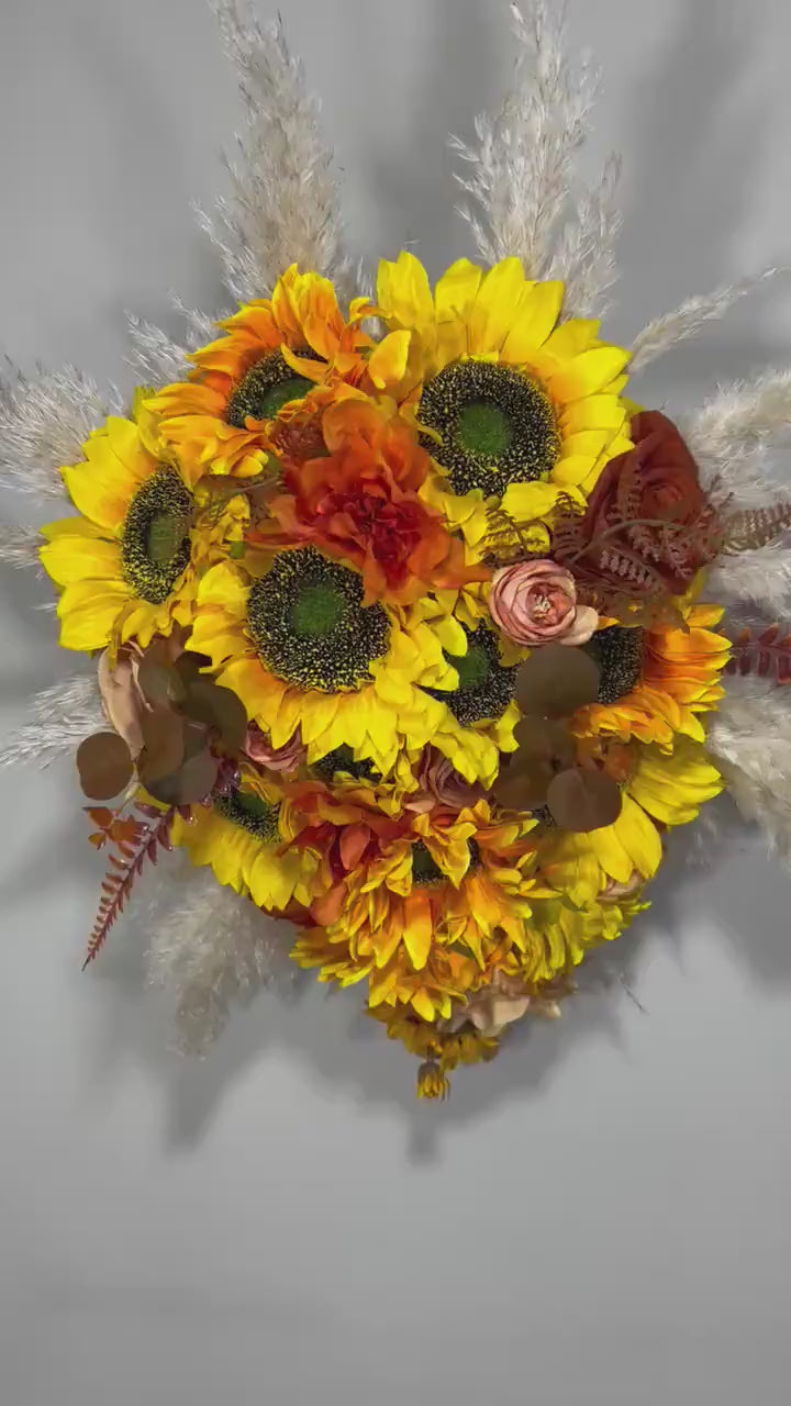 Sunflower Bouquet Cascade Boho Burnt Orange Bridal Bouquet Cascading Terracotta Bouquet Bridesmaids Sunflower Rust Artificial Flowers