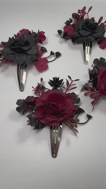 Hair Clip Black Burgundy Wedding Hair Pin Black Gothic Wedding Hair Clip Floral Burgundy Black Snap Clip Hair Accessories Maroon Black