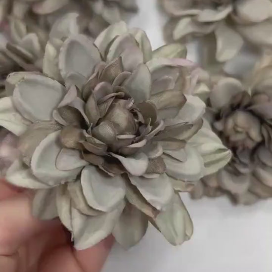Gray Flower Head Artifical Wedding Gray Flower Heads Dahlia Wedding Craft Supplies Dark Gray Flower Head Faux Dahlia DIY Flower