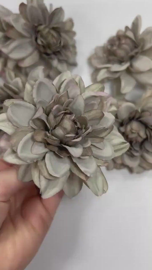 Gray Flower Head Artifical Wedding Gray Flower Heads Dahlia Wedding Craft Supplies Dark Gray Flower Head Faux Dahlia DIY Flower