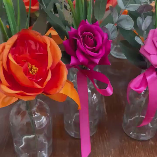Small Centerpiece 1 Flower Orange Hot Pink Wedding Bud Vase Burnt Orange Single Flower Table Centerpiece Mini Fuchsia Artiticial