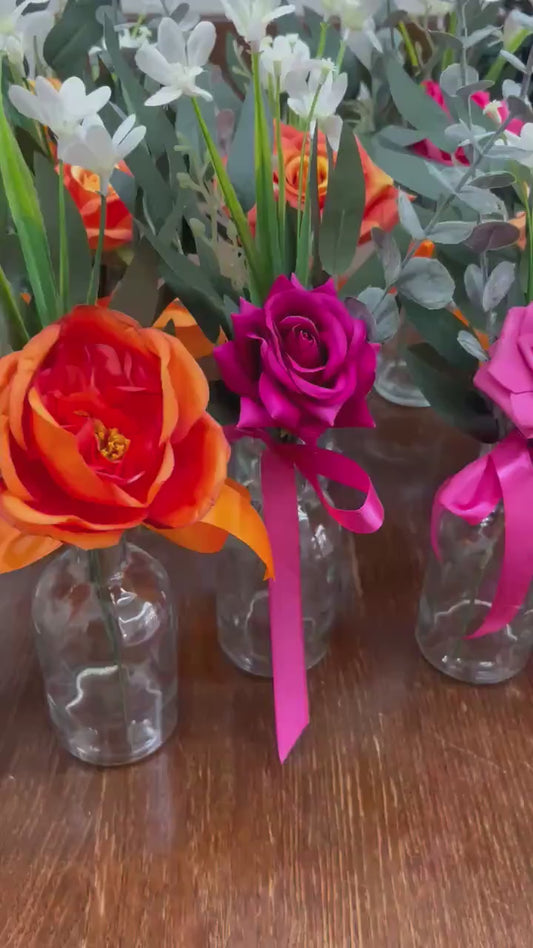 Small Centerpiece 1 Flower Orange Hot Pink Wedding Bud Vase Burnt Orange Single Flower Table Centerpiece Mini Fuchsia Artiticial