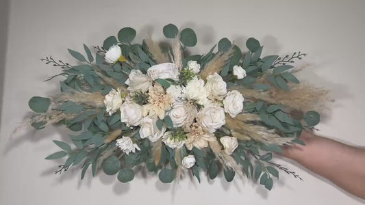 Wedding Arch Arrangement White Ivory Arch Aisle Arrangement Pampas Grass White Artificial Flowers Eucalyptus Baby Breath Centerpiece Sage