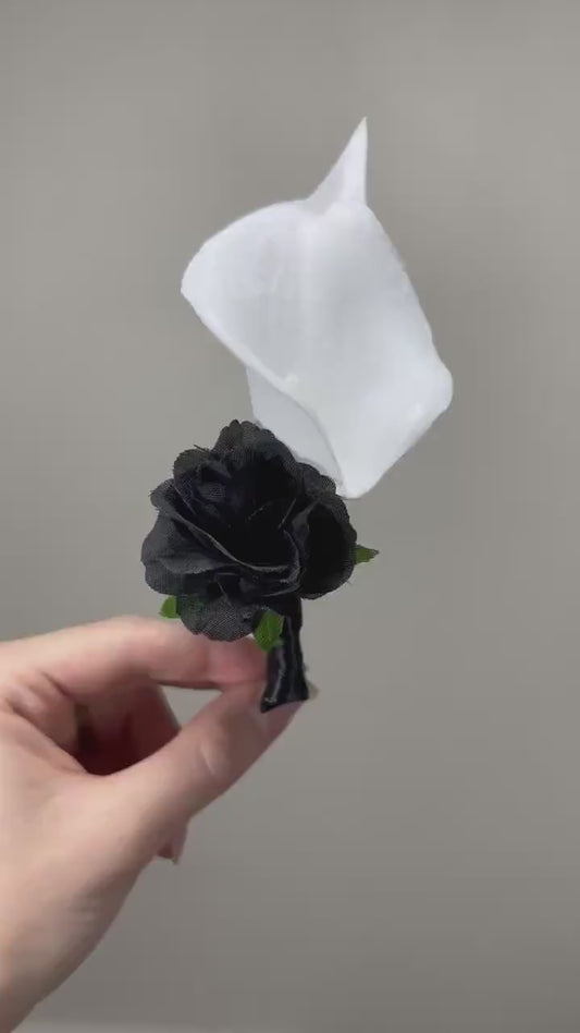 White Boutonniere Calla Wedding Groom Black and White Boutonnières Black Groomsmen Calla Lily Artificial Flowers Boutonnière White