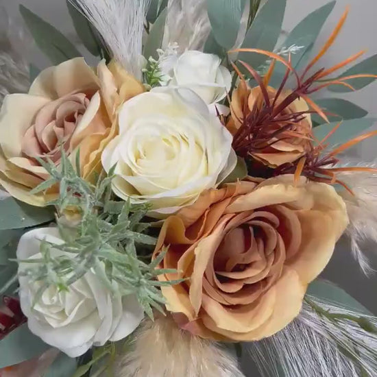 Orange Bouquet Bridal Bouquet White Burnt Orange Ivory Bridesmaids Bouquet Rust Pampas Grass Terracotta Eucalyptus Artificial Flower