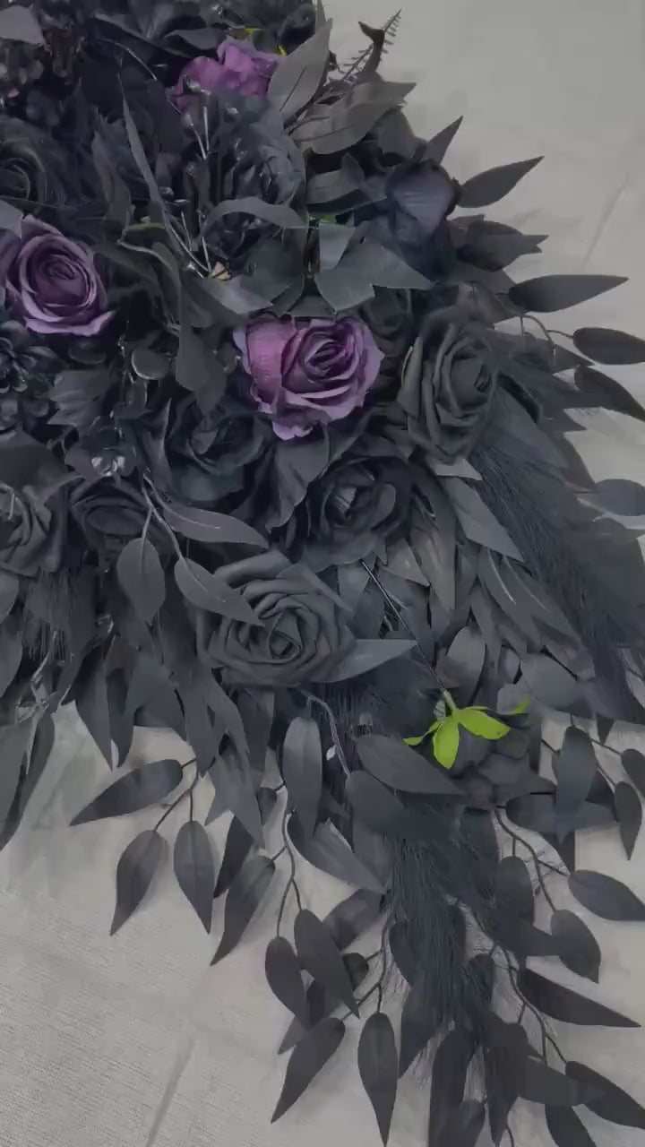 Black Plum Arch Arrangement Curved Wedding Gothic Black Decor Arbor Arrangement Circle Dark Purple Decor Swag Halloween Artificial Flowers