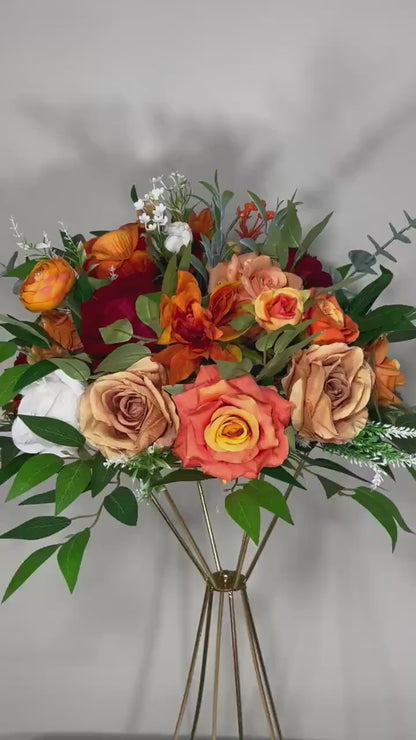 Orange Centerpiece Wedding Peach Terracotta Centerpiece Table Flower Ball Barrel Ivory Wiskey Stand Burgundy White Artificial Flower