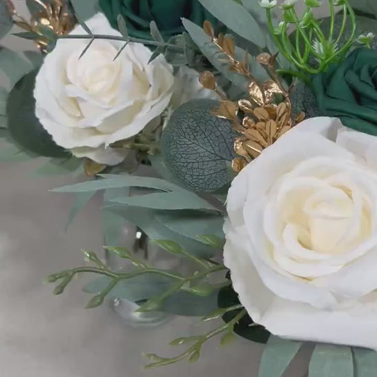 Pew Decor White Wedding Emerald Green Aisle Decoration Ivory Ceremony Decor Emerald Green Gold Chair Decoration White Aisle Marker Green