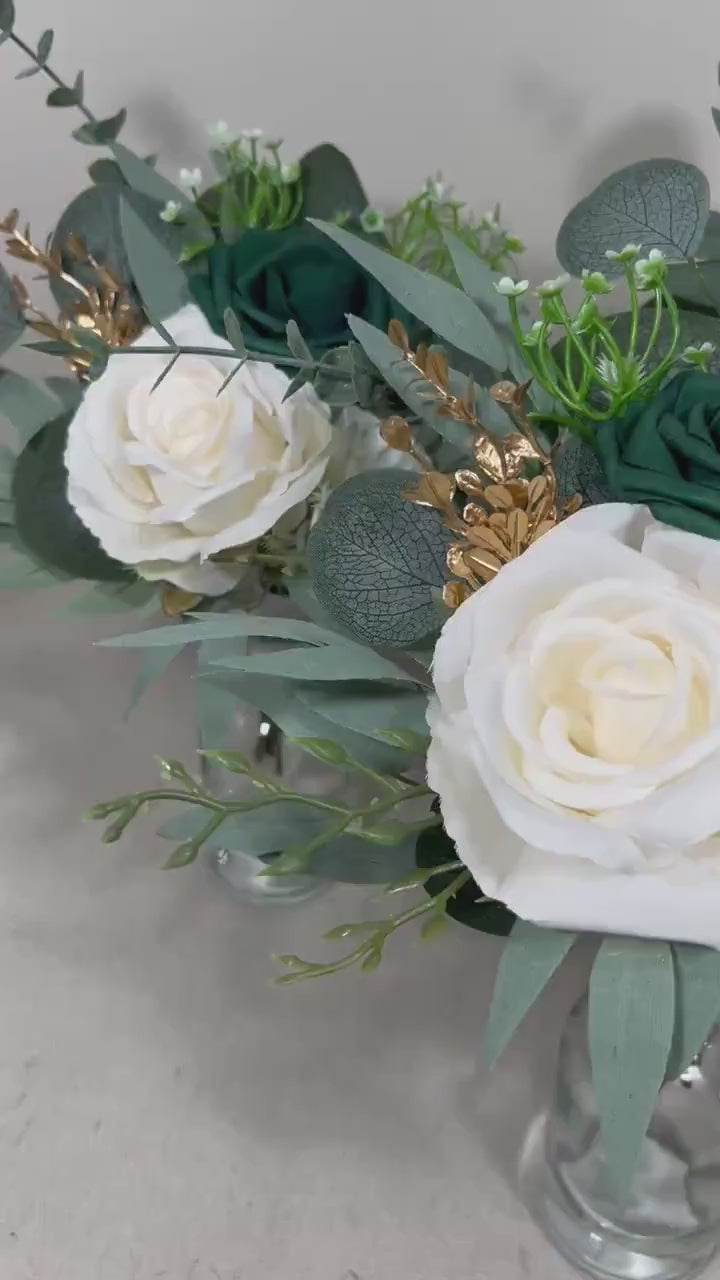 Pew Decor White Wedding Emerald Green Aisle Decoration Ivory Ceremony Decor Emerald Green Gold Chair Decoration White Aisle Marker Green