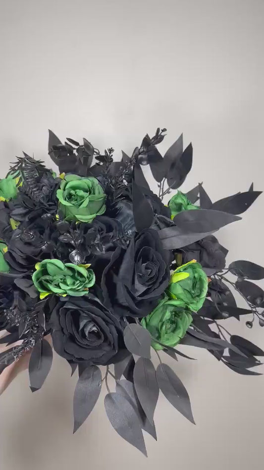 Black Green Bouquet Wedding Bridal Gothic Bouquet Black Dark Green Bridesmaids Bouquet Hunter Green Emerald Black Artificial Flower