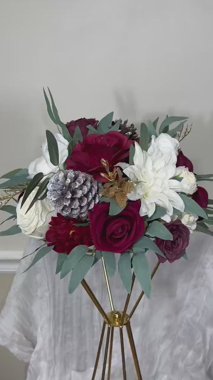 Wedding Burgundy Centerpiece Christmas Table Flower Ball Decoration White Table Centerpiece Barrel White Whiskey Winter Ivory Burgundy