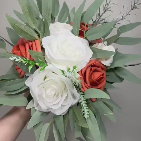 Burnt Orange Ivory Bouquet Wedding Bridesmaids Bouquet Terracotta Bouquet Rust Burnt Orange Bouquet Sage Boho Artificial Flower