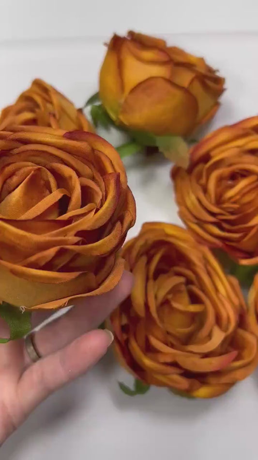 Terracotta Flower Head 2.5 inch Artiricial Rose Burnt Orange Flower Wedding Rust Artificial Head Peony Orange DIY Fake Rose