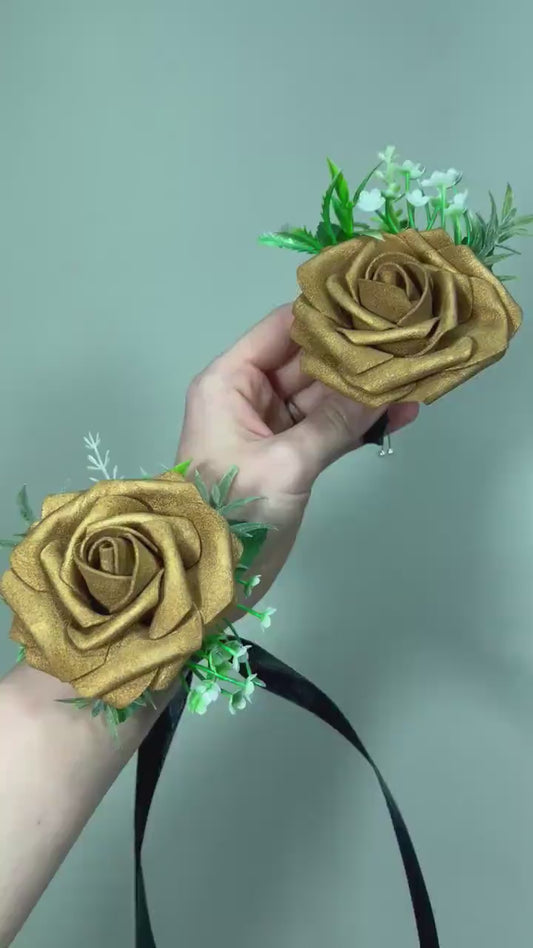 Gold Corsage Wedding Boutonniere Gold Groom Gold Boutonnière Groomsmen Mom Corsage Gold Artificial Flower