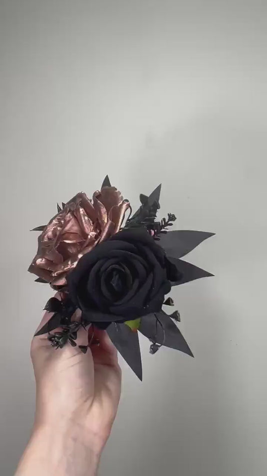 Rose Gold Cake Decor Black Flower Artificial Wedding Gothic Cake Topper Flowers Black Rose Gold Cake Decoration Black Cake Arrangement