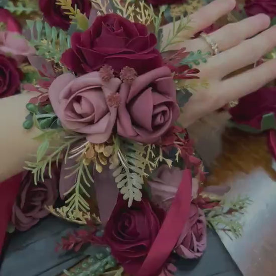 Burgundy Hair Pin Wedding Dusty Mauve Gold Hair Accessories Bridal Hairpiece Bridesmaids Artificial Flowers Hair Pin Flower Girl Silk Flower