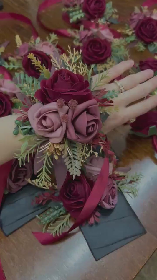 Burgundy Hair Pin Wedding Dusty Mauve Gold Hair Accessories Bridal Hairpiece Bridesmaids Artificial Flowers Hair Pin Flower Girl Silk Flower