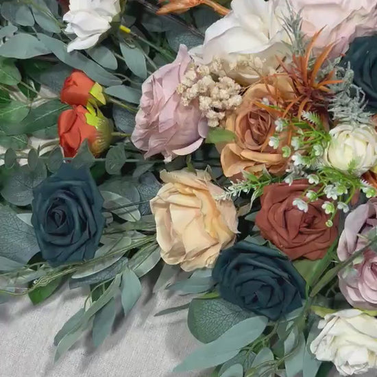 Orange Teal Arch Arrangement Wedding Rust Dark Teal White Arbor Arrangement Burnt Orange Teal Arch Arrangement Terracotta Dusty Rose