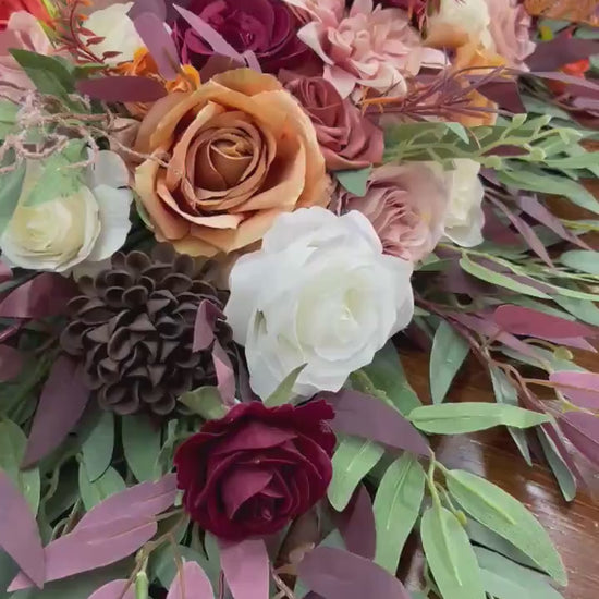 Centerpiece Burgundy Orange Dusty Rose Wedding Sweetheart Terracotta Wine Red Brown Eucalyptus Artificial Flowers Table Decor Rust Maroon